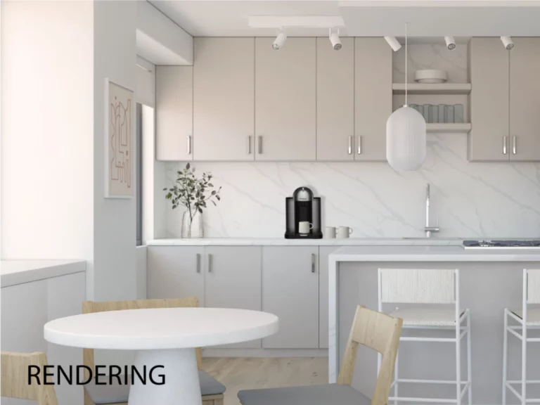 3D rendering of kitchen area for commercial office space
