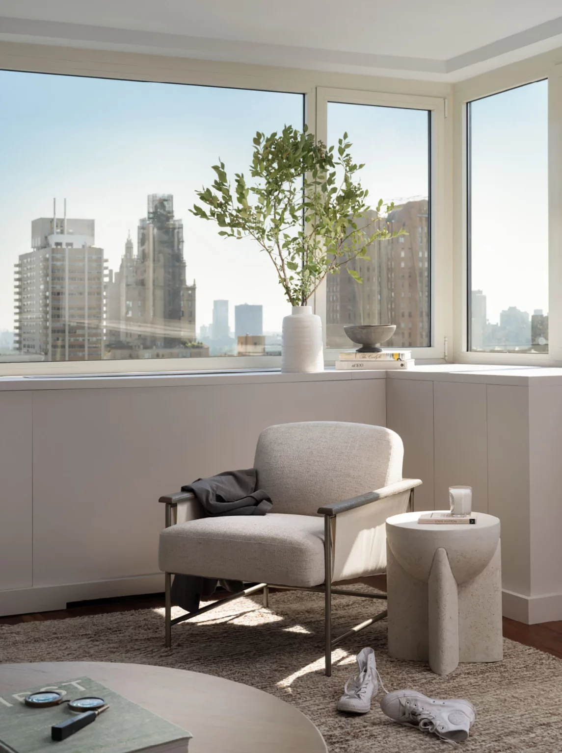 living room with view of nyc skyline